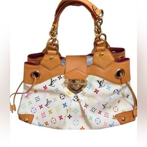 Louis Vuitton White Multicolor Monogram Handbag with Callouts